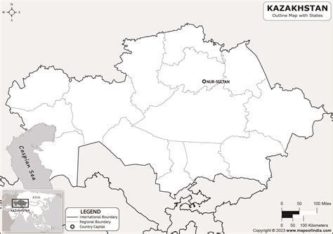 Kazakhstan Outline Map | Kazakhstan Outline Map with State Boundaries