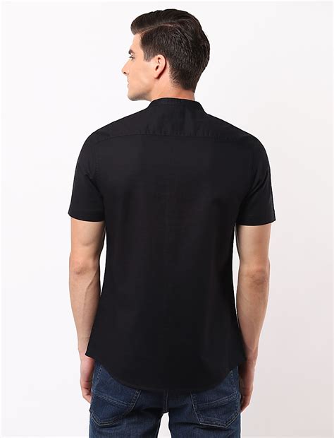 Buy Linen Mix Grandad Collar Solid Shirt at Marks & Spencer