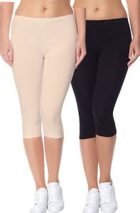 Swastik Stuffs Capri Leggings For Women Beige, Black Capri - Buy ...