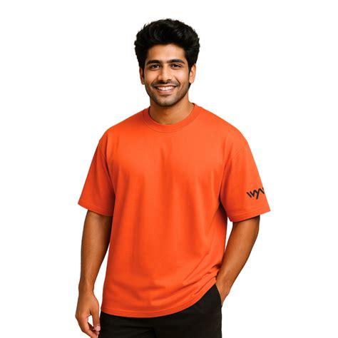 WHT YOU WEAR Solid Oversize Round Neck Orange T-Shirt for Men – Wht You ...