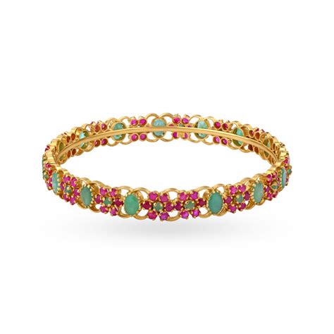 Eye Catching Emerald and Ruby Gold Bangle