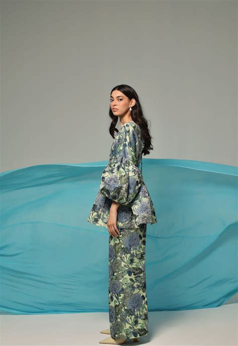 Buy Blue-Neon Jacquard Floral Pants| The RealB