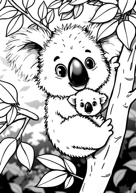 Koala and her baby - Koalas Coloring Pages