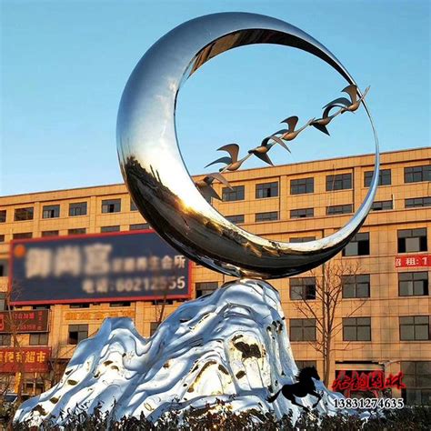 不锈钢雕塑定制发光月亮景观圆环镜面抽象镂空鹿学校园林广场摆件-淘宝网