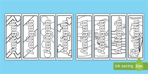 Aaliyah Name Simple Colouring Bookmarks