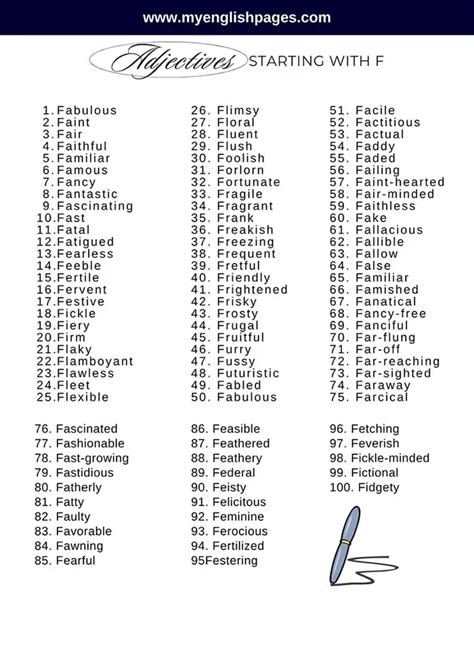 Adjective Words That Start With F - My English Pages
