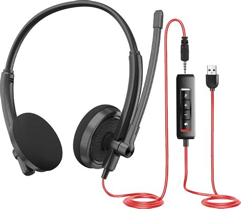 HROEENOI Premium USB Wired Headset with Noise-Cancelling Microphone ...