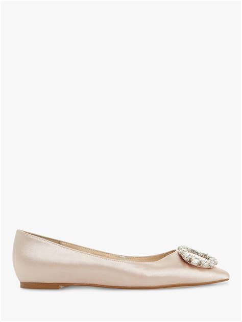Dune Adoreable Embellished Pointed Toe Ballet Pumps, Nude Satin