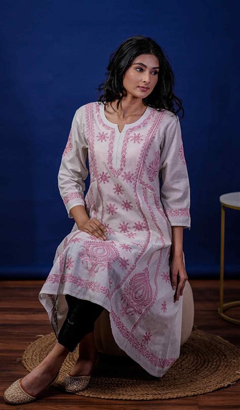Divya Women's Lucknowi Handcrafted Cotton Chikankari Kurti - HONC02133