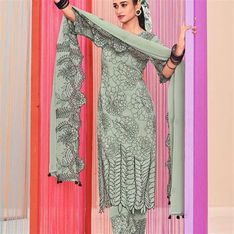 Pure Moga Silk Fancy Embroidery Disigner Long Suit In Light Cyan Color ...