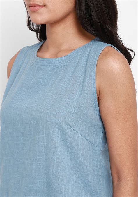 Smoke Blue Sleeveless Cotton Yoga Wear