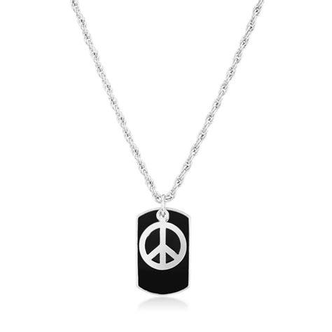 Mahi White Rhodium Plated Black Peace Dog Tag Locket For Men – JewelEMarket