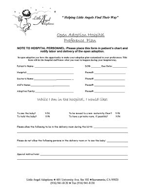 Open Adoption Hospital Preference Plan - Adopt A - Fill and Sign ...