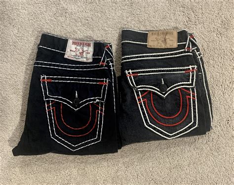 Black True Religion Jeans With Red Stitching