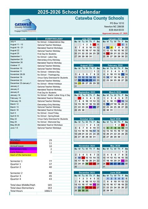Catawba County Schools Calendar 2025-2026 | Holidays
