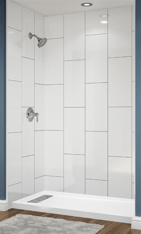 Avora Bath 12x24 Vertical Tile White Acrylic Alcove Shower System with ...