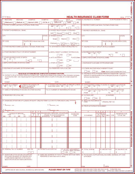 free printable 1500 medical claim form