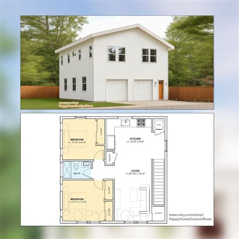 30' X 30' Two Bedroom Garage Apartment - Architectural Plan With ...