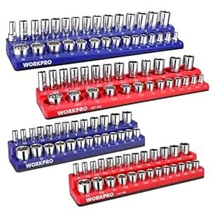 WORKPRO Magnetic Socket Organizer Set, 4-Piece Socket Holder Set ...