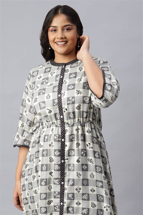 Buy Grey Asymmetrical Printed Plus Size kurta Online for Woman | Shop ...