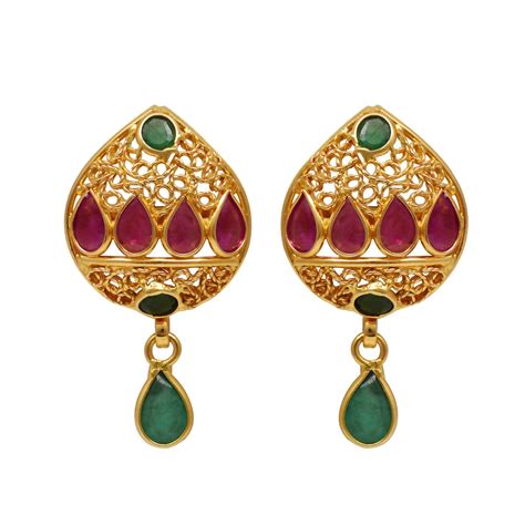 Joyalukkas Ratna Collections 22k (916) Yellow Gold and Emerald Drop ...