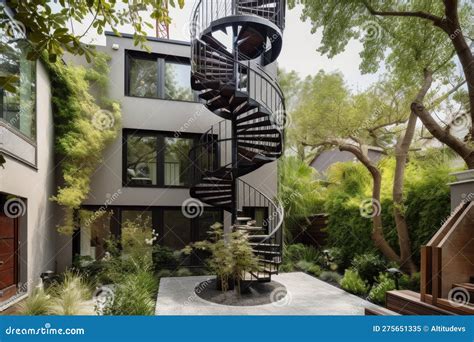 Three-story Home with Exterior Spiral Staircase and Rooftop Garden ...