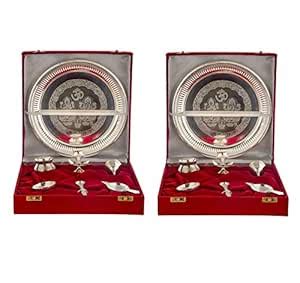 Buy INTERNATIONAL GIFT® Silver Plated Brass Kuber Diya, Bell, Roli ...
