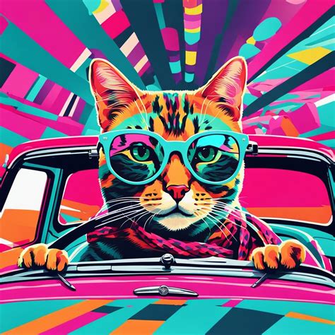 Sixties Female Cat Chic in a Mini Cooper - AI Art