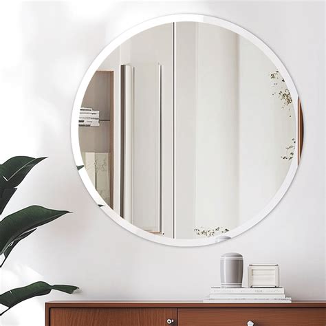 Wrought Studio Frameless Round Circle Beveled Wall Glass Mirror ...