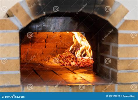 Open Fire Pizza Oven. Beautiful Brick Oven in the Restaurant Stock ...