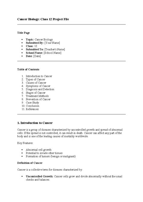 Class 12 Cancer Biology Project File: Comprehensive Overview of Cancer ...
