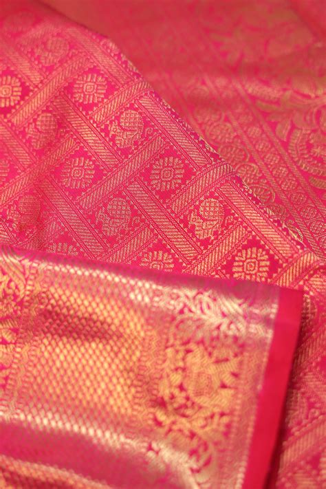 Pink Kanchipuram Silk Saree Mayil and Yanai Motifs