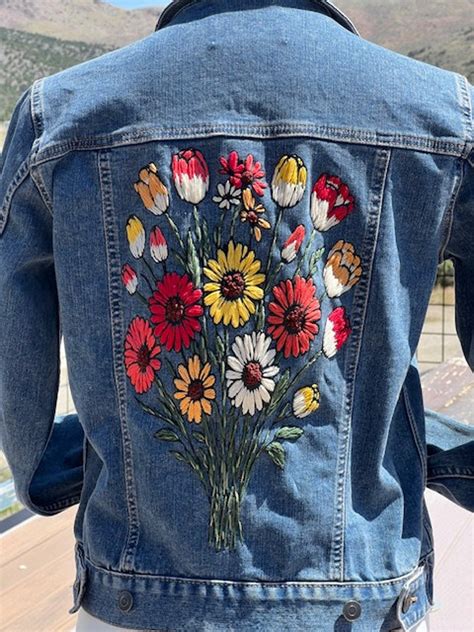 Hand Embroidered Denim Jacket, Custom Embroidery, Embroidery Art ...