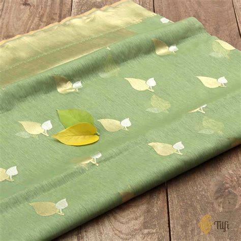 Sage Green Pure Cotton Banarasi Handloom Saree - Tilfi