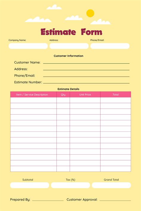 Free Printable Estimate Forms Templates - Printable Forms Free Online