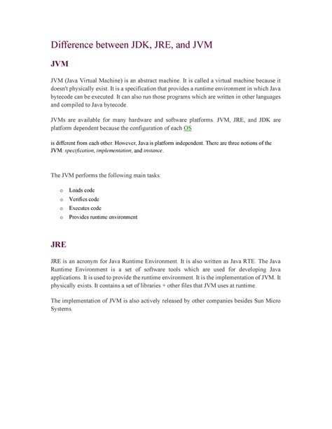 Jdk jre jvm - Jdk jre jvm - Java Programming - UoK - Studocu