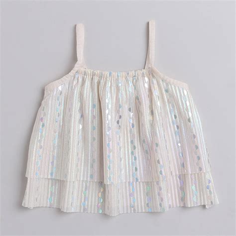 Shop Lurex Sequins Pleated Aline Crop Top-Ivory Online – taffykids