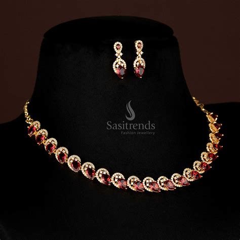American Diamond Micro Gold Plated Teardrop Set - 2572E - Sasitrends