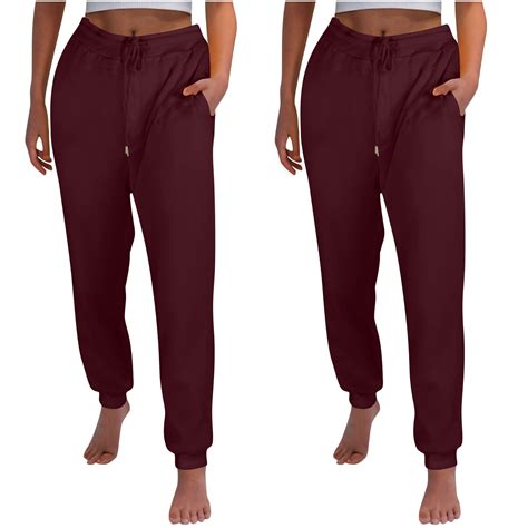 cfhntfmh Womens Sweatpants 2 Pack Fleece Lined Joggers Gym Workout ...