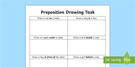 Prepositions Worksheets - Preposition Drawing Activity