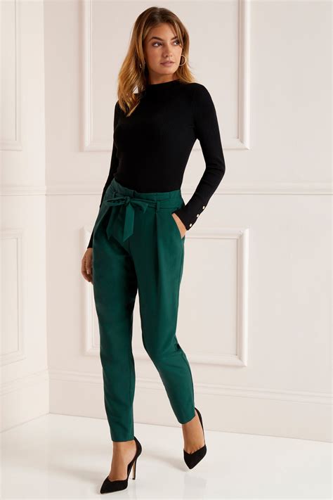 Womens Lipsy Tailored Elasticated Waist Tapered Trousers - Green ...