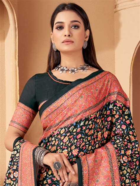 Buy Black Digital Printed Pashmina Saree With Shawl From Ethnic Plus