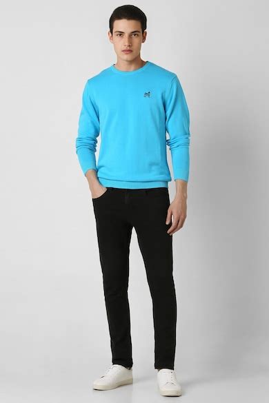 Buy Men Blue Solid Crew Neck Sweater Online - 39707292 | Van Heusen