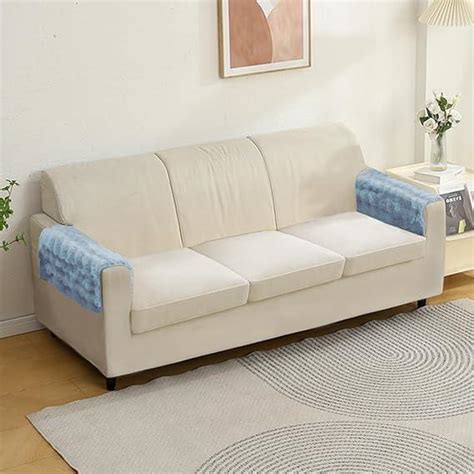 Luxury Faux Rabbit Fur Set of 2 Sofa Armrest Covers, Charm Blue ...