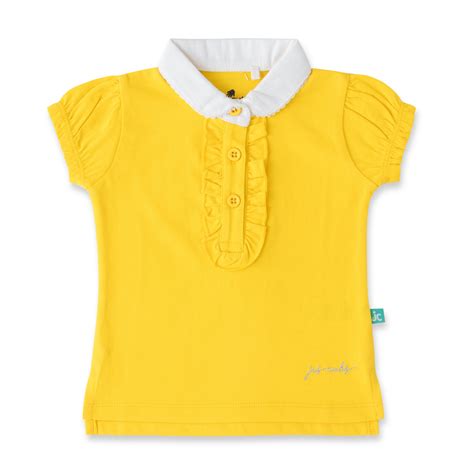 "Girls' Yellow Solid Polo T-Shirt with Ruffled Button Placket , White ...