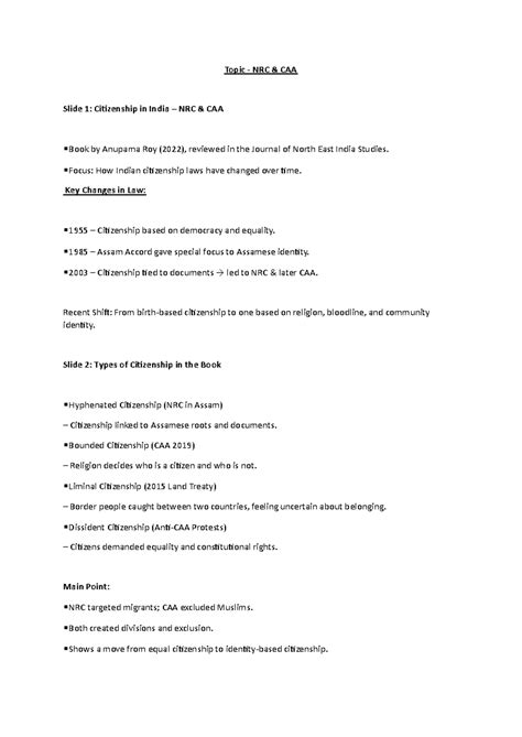 NRC & CAA: Changes in Indian Citizenship Laws and Impacts - Studocu