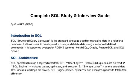 SQL Interview Study Guide: Essential Questions & Concepts - Studocu