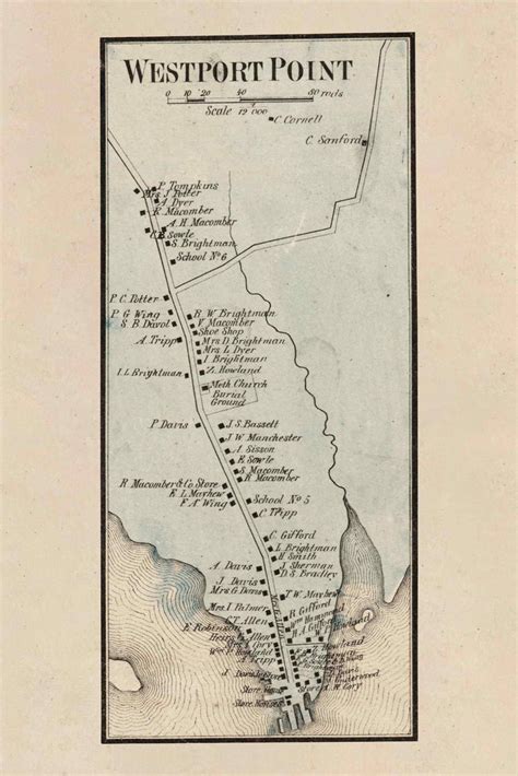 Westport Point Village, Westport, Massachusetts 1858 Old Town Map Custom Print - Bristol Co ...