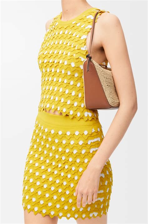 Mini Hammock Hobo in raffia and calfskin Brown - LOEWE