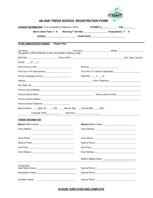 Fillable Online ISLAND TREES SCHOOL REGISTRATION FORM Fax Email Print ...